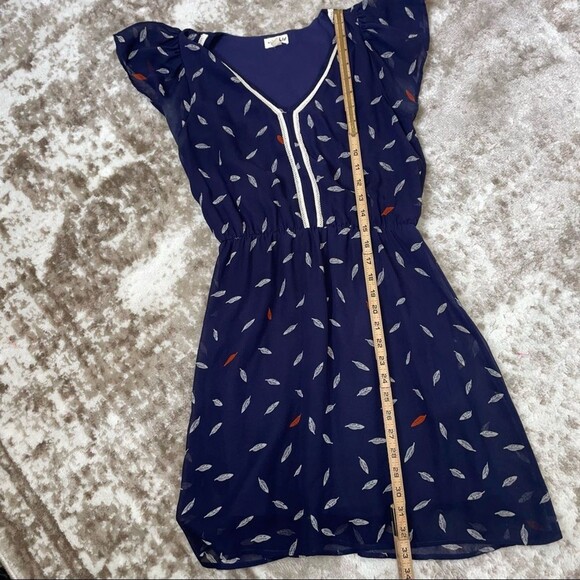 Maison Jules Dress Navy blue with white feathers red, white & blue SZ Sm - Picture 8 of 9